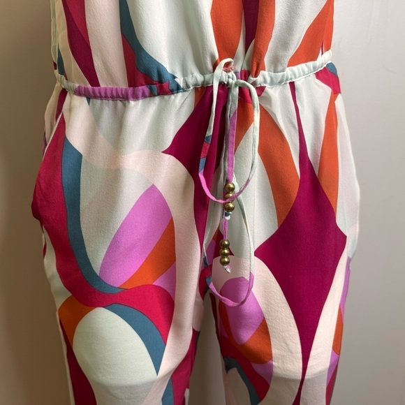 Marciano Silk Graphic Print Halter Neck Jumpsuit Size 6 Mod Psychedelic - Picture 5 of 10